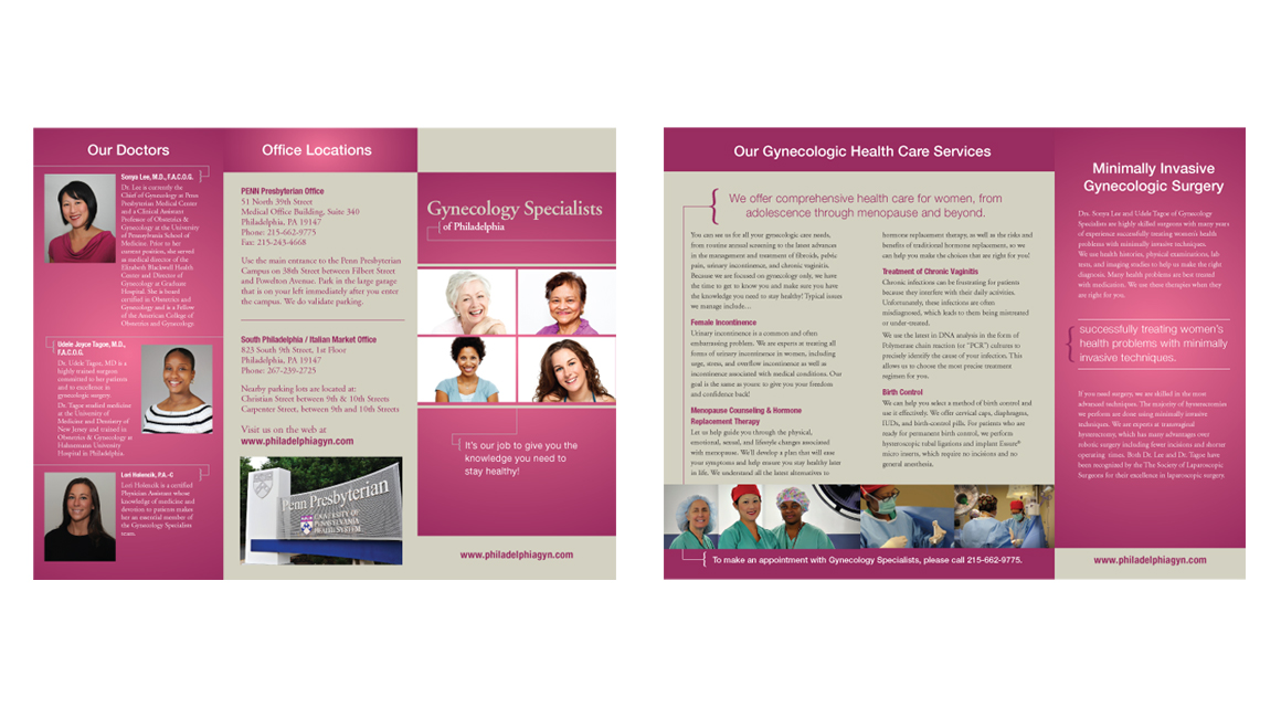 Gynecology Specialists of Philadelphia Graphic Design, Brochure Design