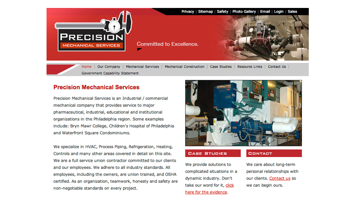 Precision Mechanical Website Design and Development